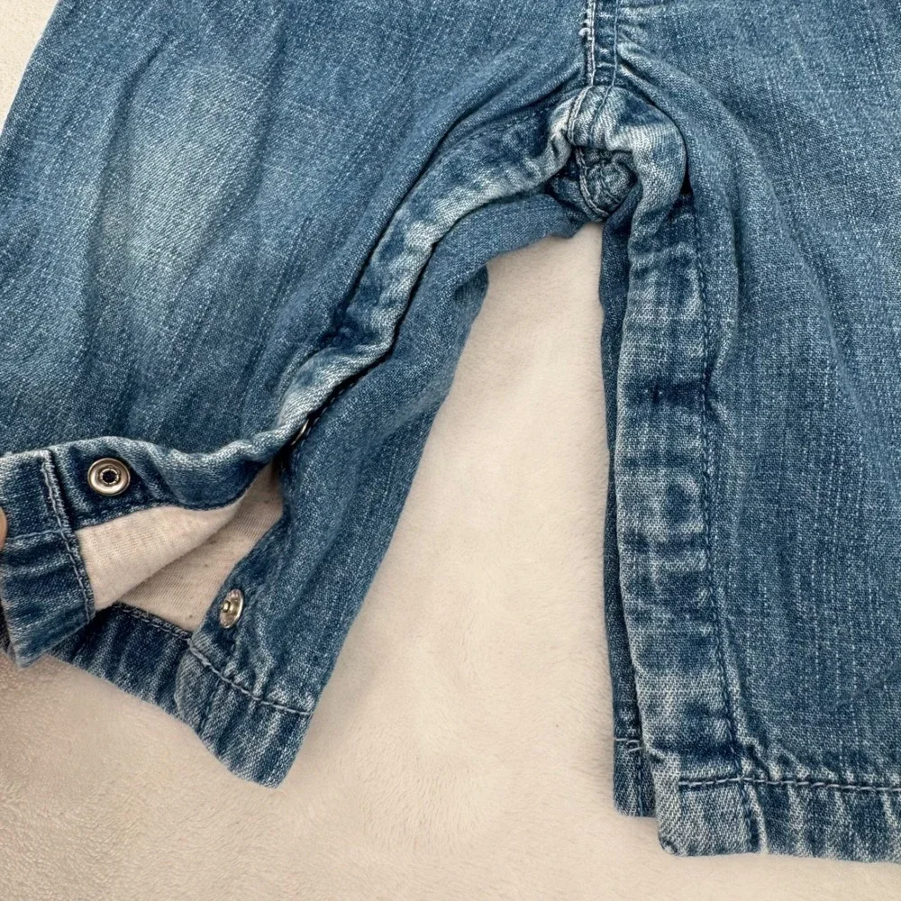 Baby Gap Denim Carpenter Pants Medium Wash Gingham Waist Size 6-12M Y2K 2000s
